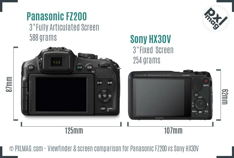 Panasonic FZ200 vs Sony HX30V Screen and Viewfinder comparison