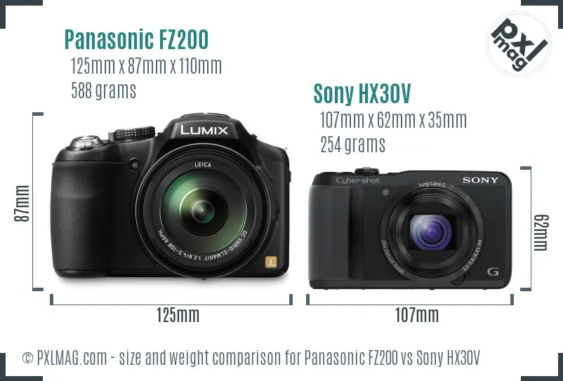Panasonic FZ200 vs Sony HX30V size comparison