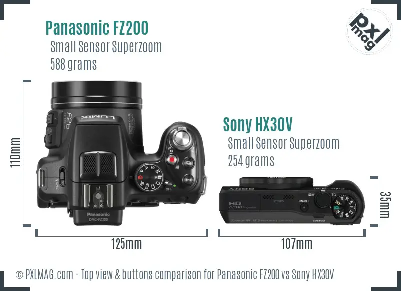 Panasonic FZ200 vs Sony HX30V top view buttons comparison