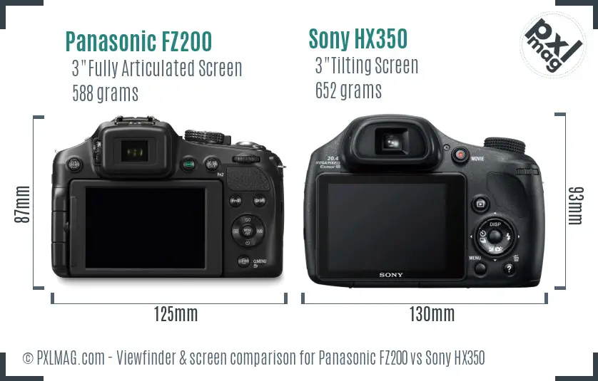 Panasonic FZ200 vs Sony HX350 Screen and Viewfinder comparison