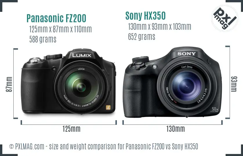 Panasonic FZ200 vs Sony HX350 size comparison