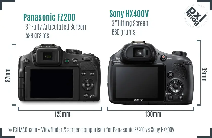 Panasonic FZ200 vs Sony HX400V Screen and Viewfinder comparison