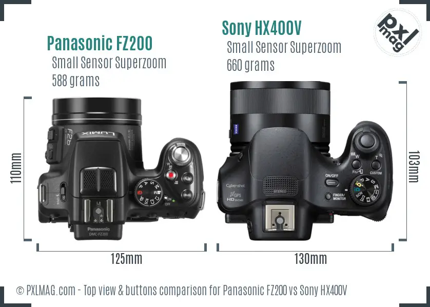 Panasonic FZ200 vs Sony HX400V top view buttons comparison