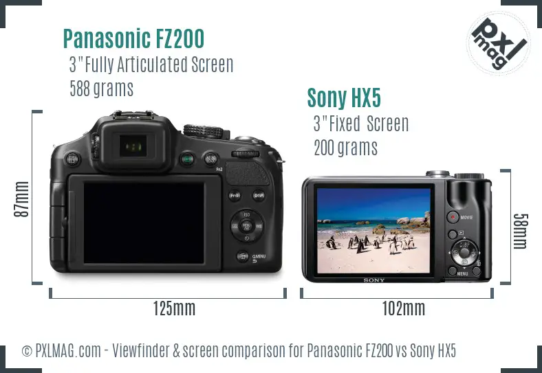 Panasonic FZ200 vs Sony HX5 Screen and Viewfinder comparison Panasonic FZ200 vs Sony HX5 Screen and Viewfinder comparison