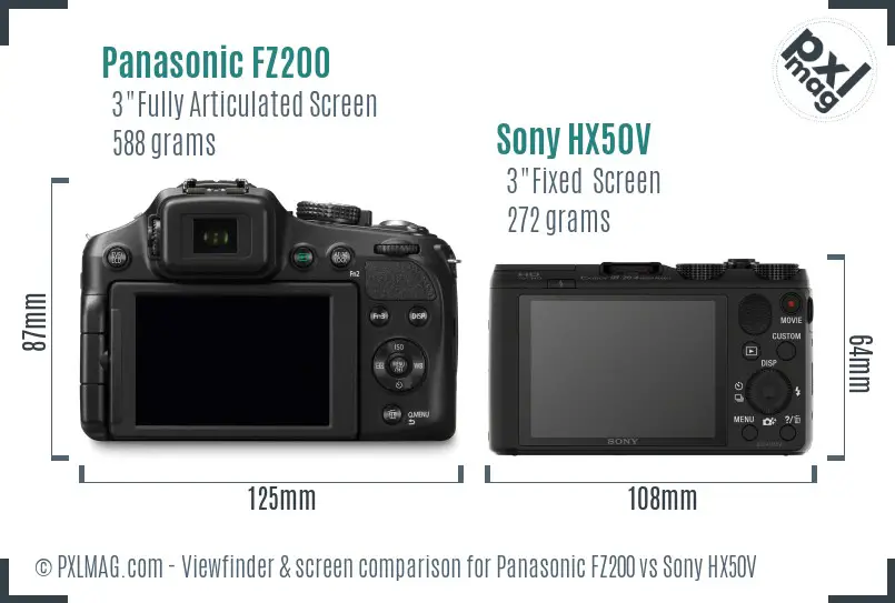 Panasonic FZ200 vs Sony HX50V Screen and Viewfinder comparison
