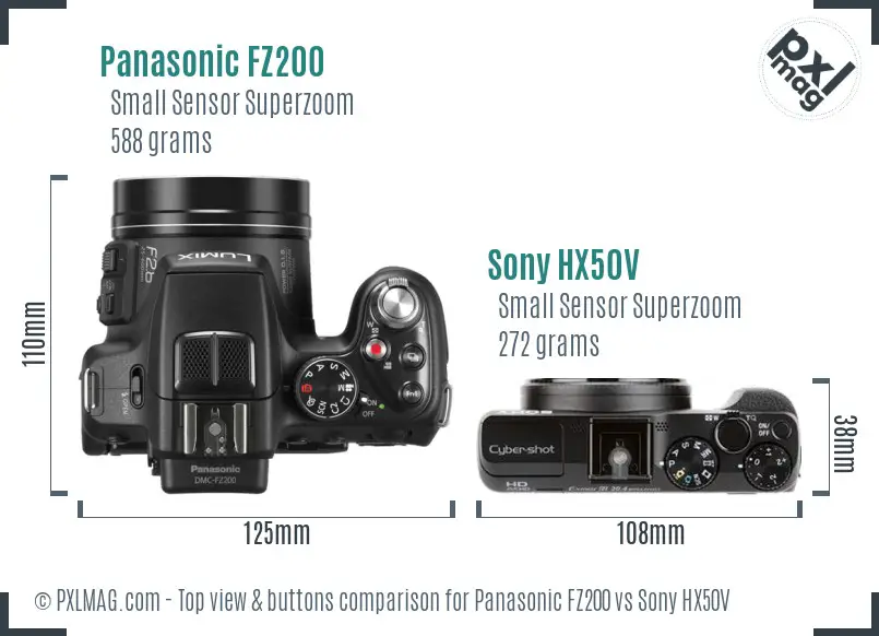 Panasonic FZ200 vs Sony HX50V top view buttons comparison