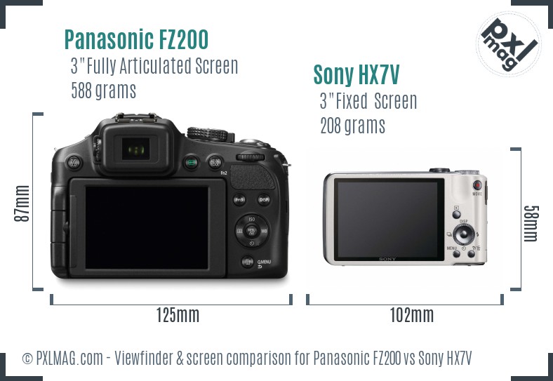 Panasonic FZ200 vs Sony HX7V Screen and Viewfinder comparison