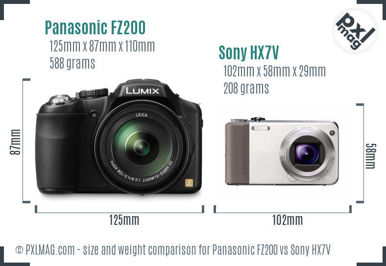 Panasonic FZ200 vs Sony HX7V size comparison