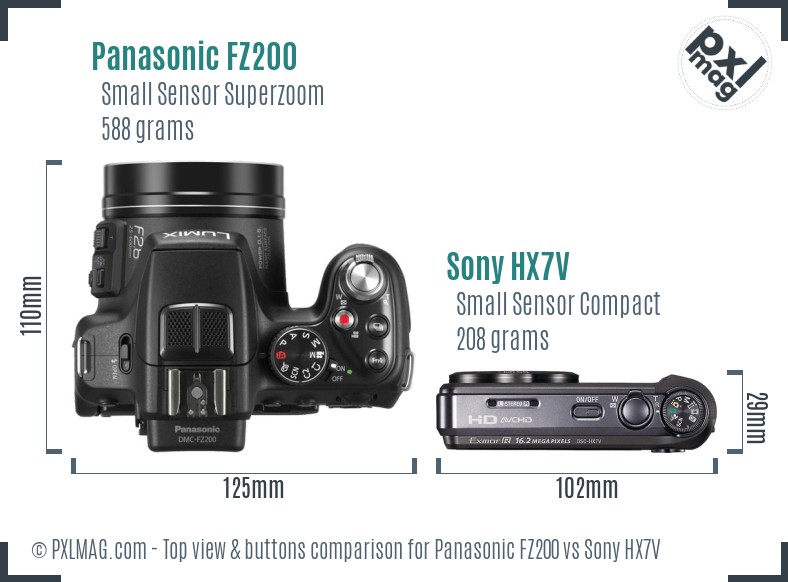 Panasonic FZ200 vs Sony HX7V top view buttons comparison