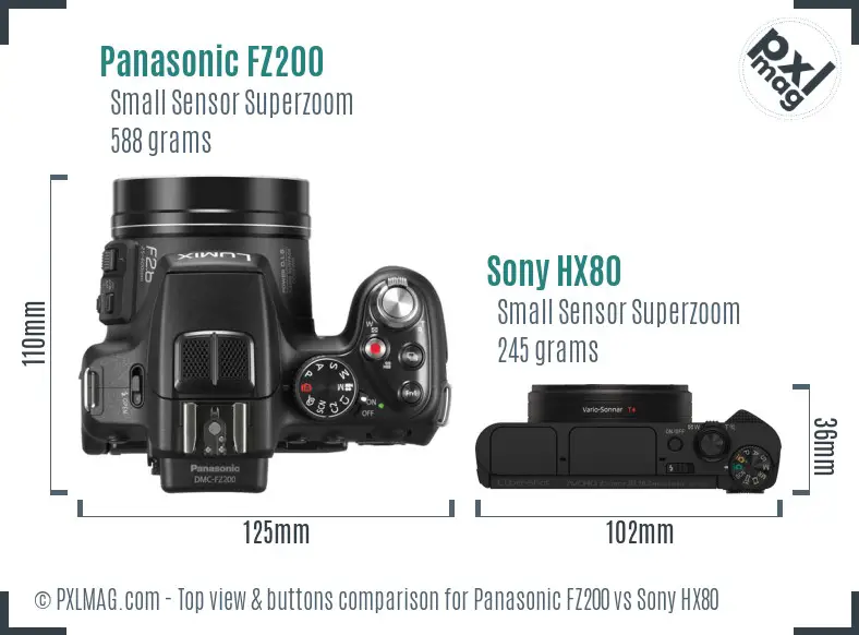 Panasonic FZ200 vs Sony HX80 top view buttons comparison