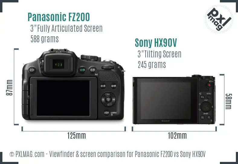 Panasonic FZ200 vs Sony HX90V Screen and Viewfinder comparison