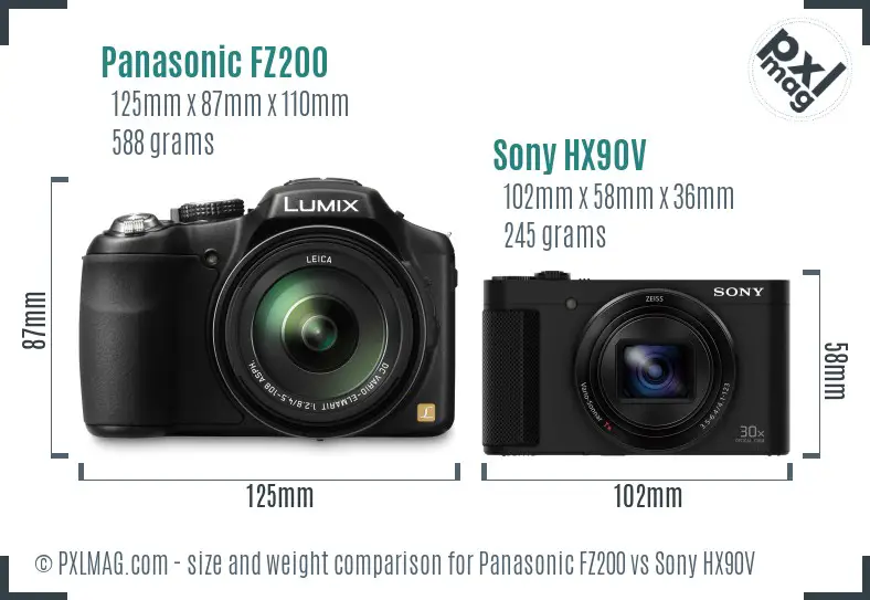 Panasonic FZ200 vs Sony HX90V size comparison