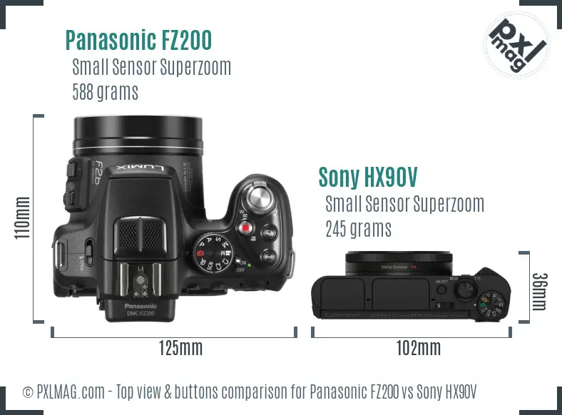 Panasonic FZ200 vs Sony HX90V top view buttons comparison