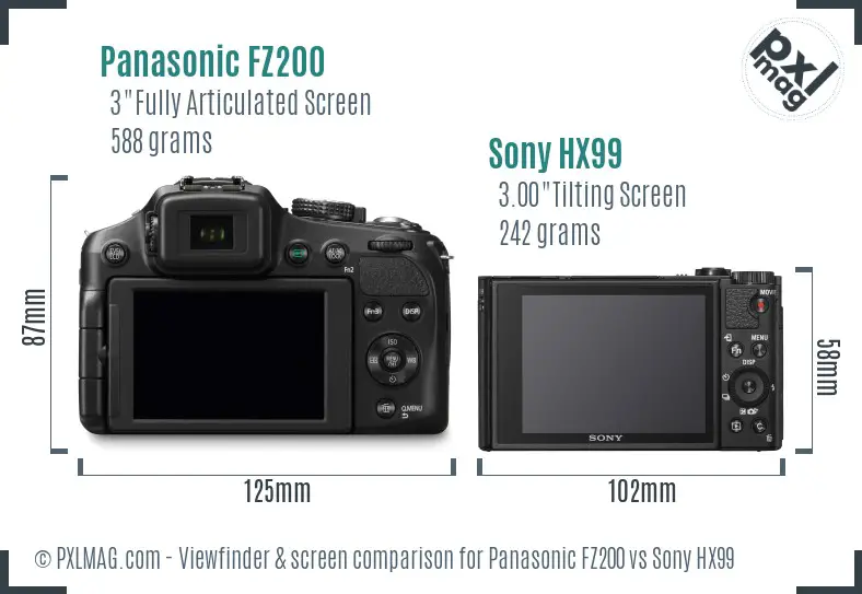 Panasonic FZ200 vs Sony HX99 Screen and Viewfinder comparison