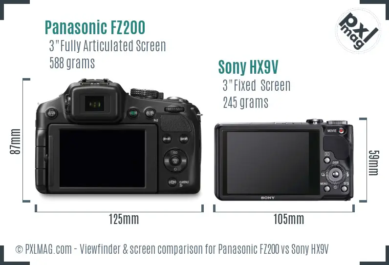 Panasonic FZ200 vs Sony HX9V Screen and Viewfinder comparison