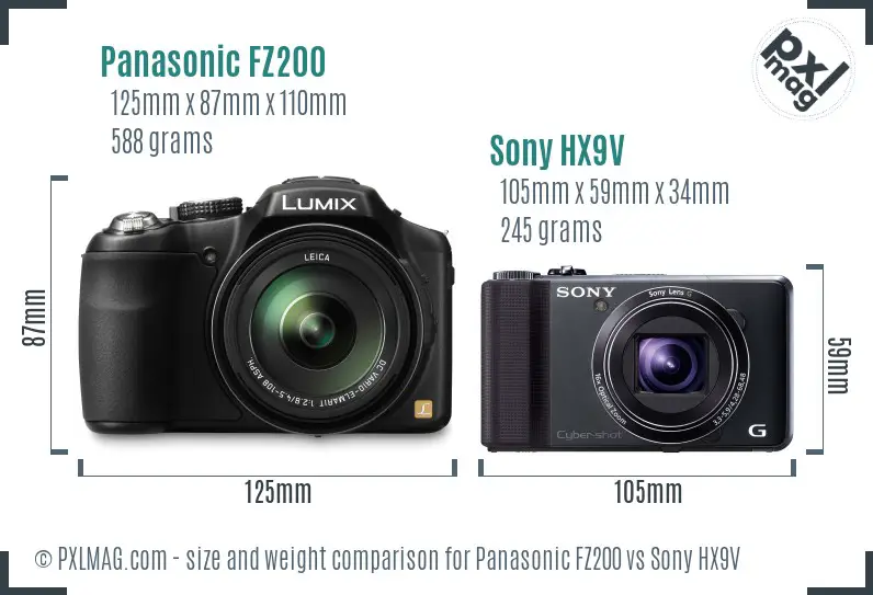 Panasonic FZ200 vs Sony HX9V size comparison