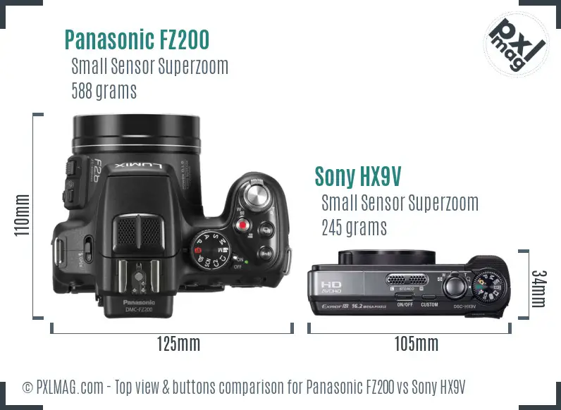 Panasonic FZ200 vs Sony HX9V top view buttons comparison
