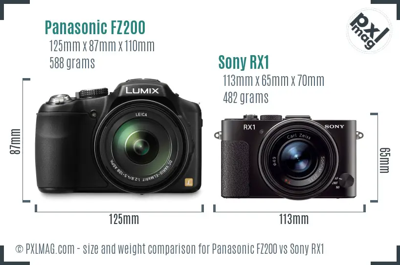 Panasonic FZ200 vs Sony RX1 size comparison Panasonic FZ200 vs Sony RX1 size comparison