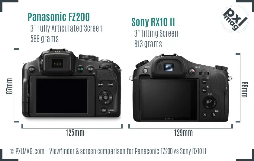 Panasonic FZ200 vs Sony RX10 II Screen and Viewfinder comparison