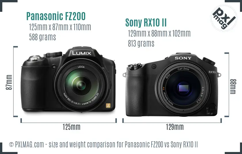 Panasonic FZ200 vs Sony RX10 II size comparison