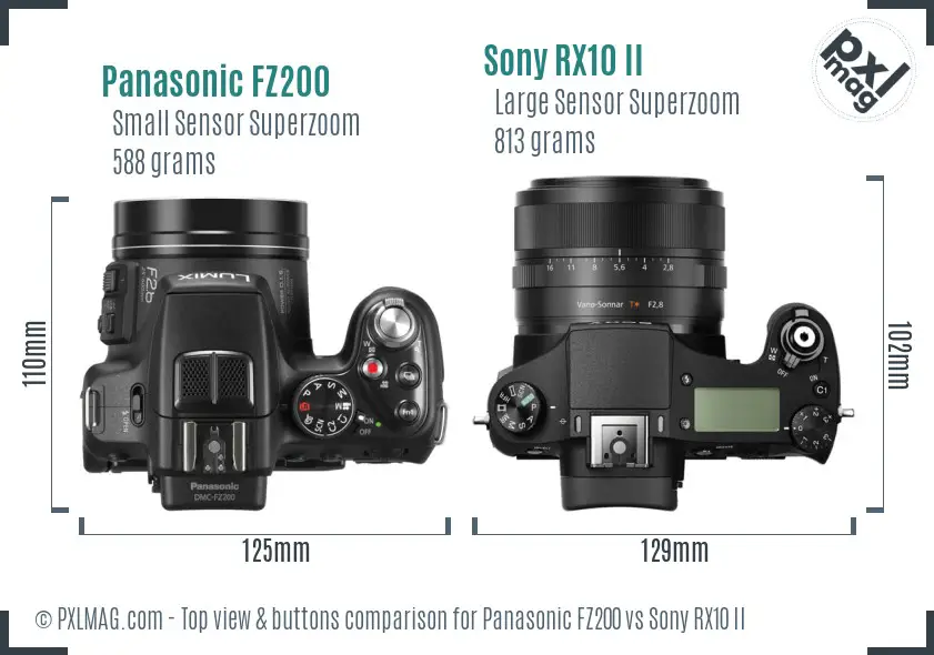 Panasonic FZ200 vs Sony RX10 II top view buttons comparison