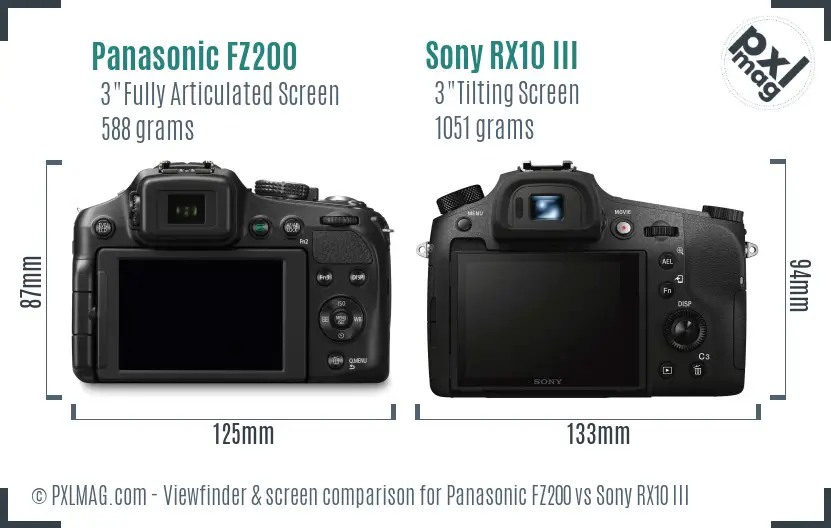 Panasonic FZ200 vs Sony RX10 III Screen and Viewfinder comparison