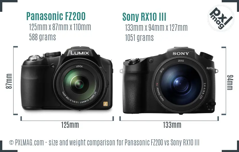 Panasonic FZ200 vs Sony RX10 III size comparison