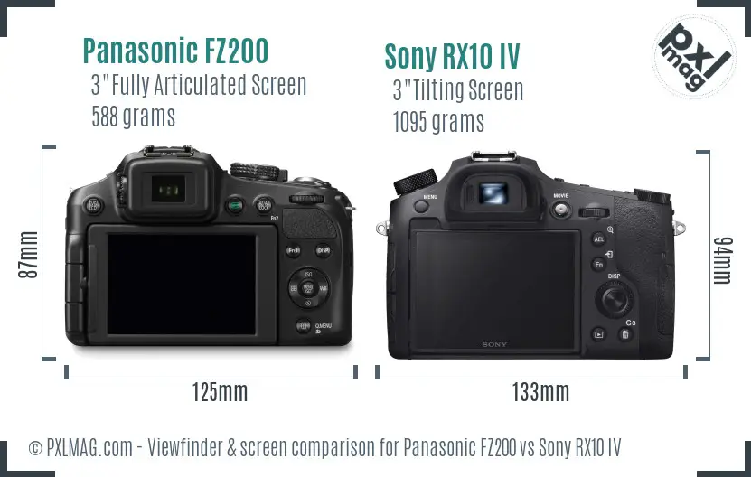 Panasonic FZ200 vs Sony RX10 IV Screen and Viewfinder comparison