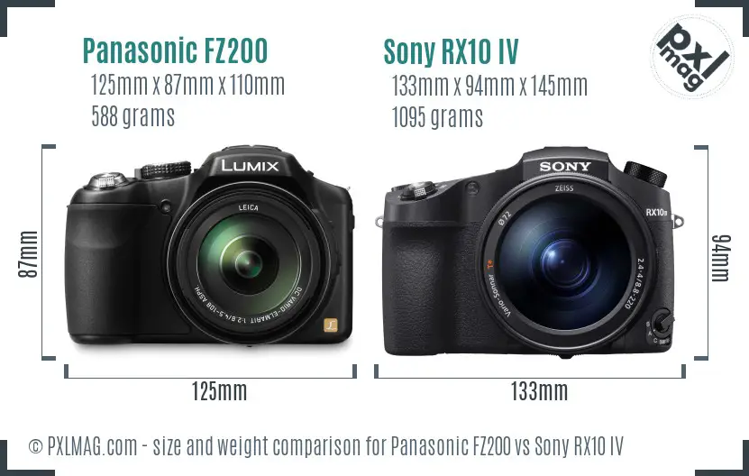 Panasonic FZ200 vs Sony RX10 IV size comparison