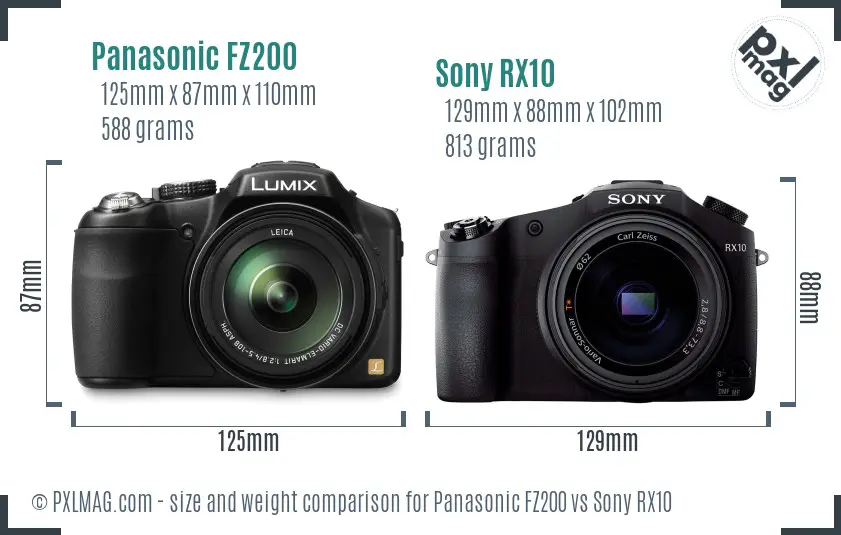 Panasonic FZ200 vs Sony RX10 size comparison