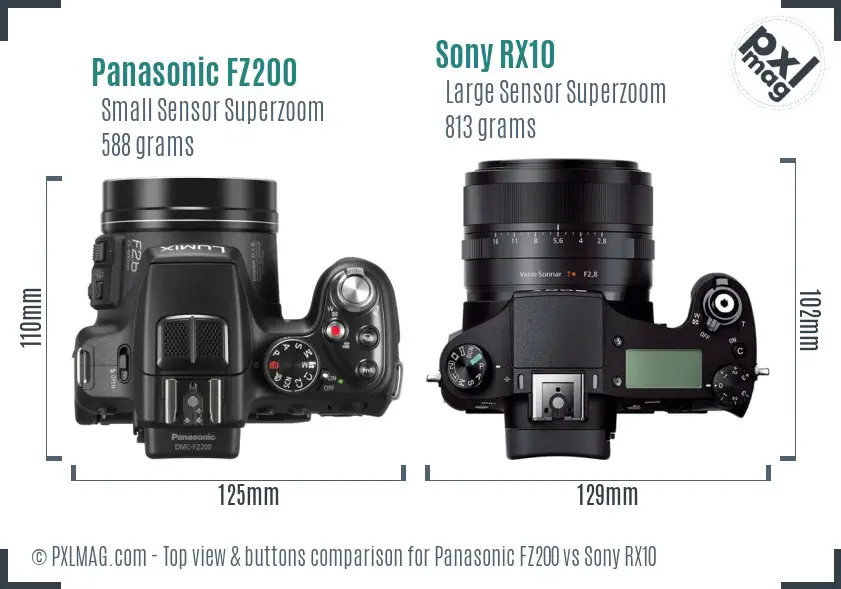 Panasonic FZ200 vs Sony RX10 top view buttons comparison