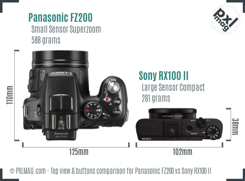 Panasonic FZ200 vs Sony RX100 II top view buttons comparison