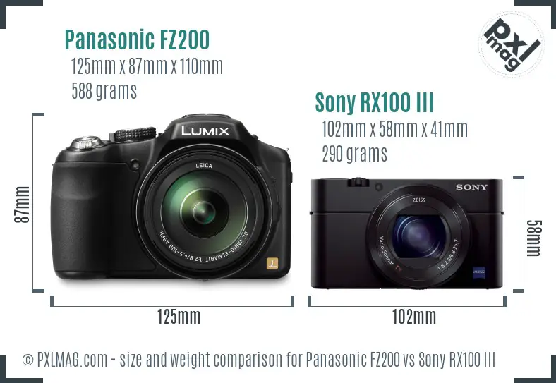Panasonic FZ200 vs Sony RX100 III size comparison