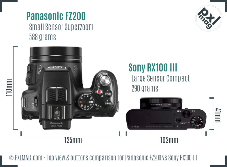 Panasonic FZ200 vs Sony RX100 III top view buttons comparison