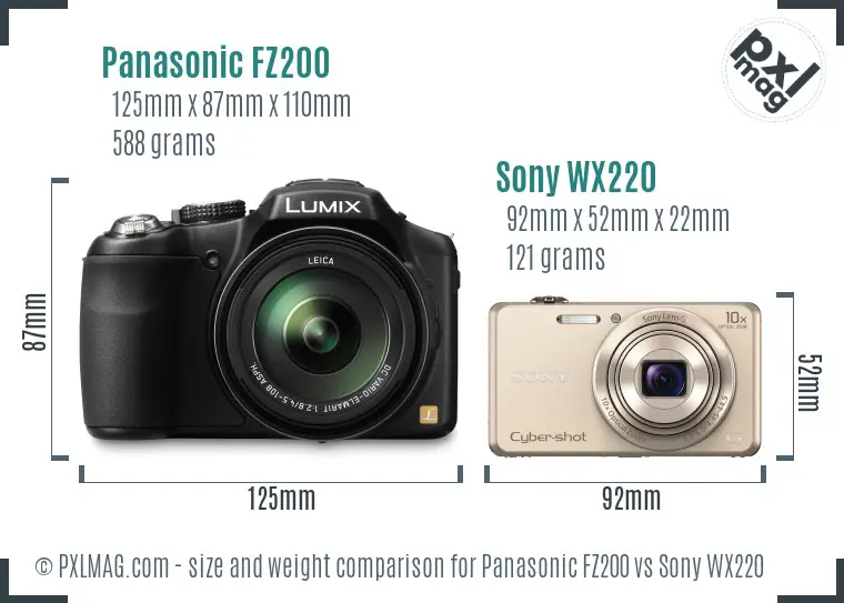Panasonic FZ200 vs Sony WX220 size comparison