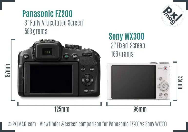 Panasonic FZ200 vs Sony WX300 Screen and Viewfinder comparison