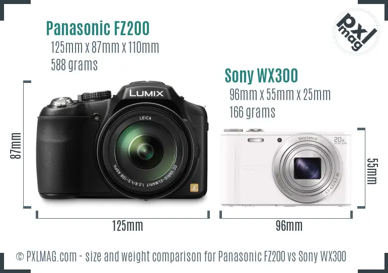 Panasonic FZ200 vs Sony WX300 size comparison