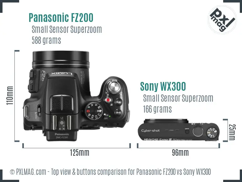 Panasonic FZ200 vs Sony WX300 top view buttons comparison