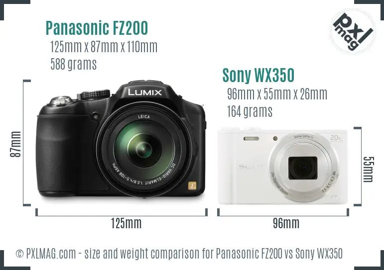 Panasonic FZ200 vs Sony WX350 size comparison