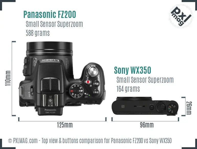 Panasonic FZ200 vs Sony WX350 top view buttons comparison