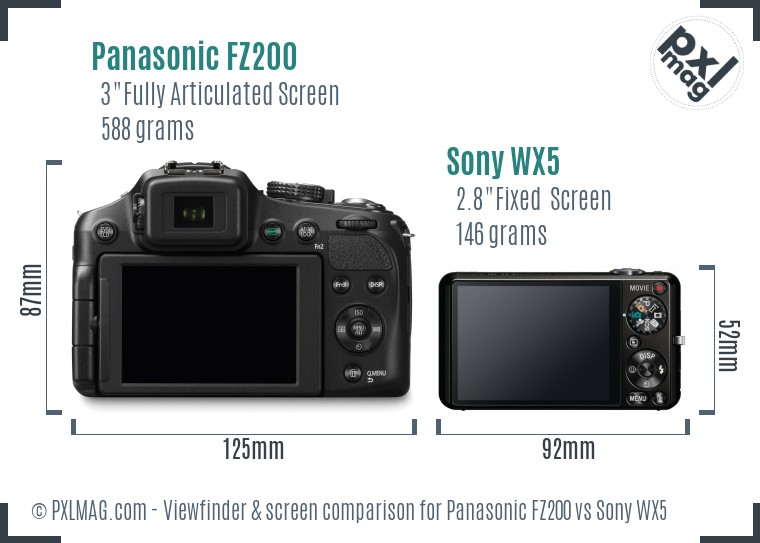 Panasonic FZ200 vs Sony WX5 Screen and Viewfinder comparison