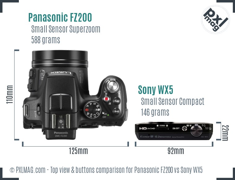 Panasonic FZ200 vs Sony WX5 top view buttons comparison