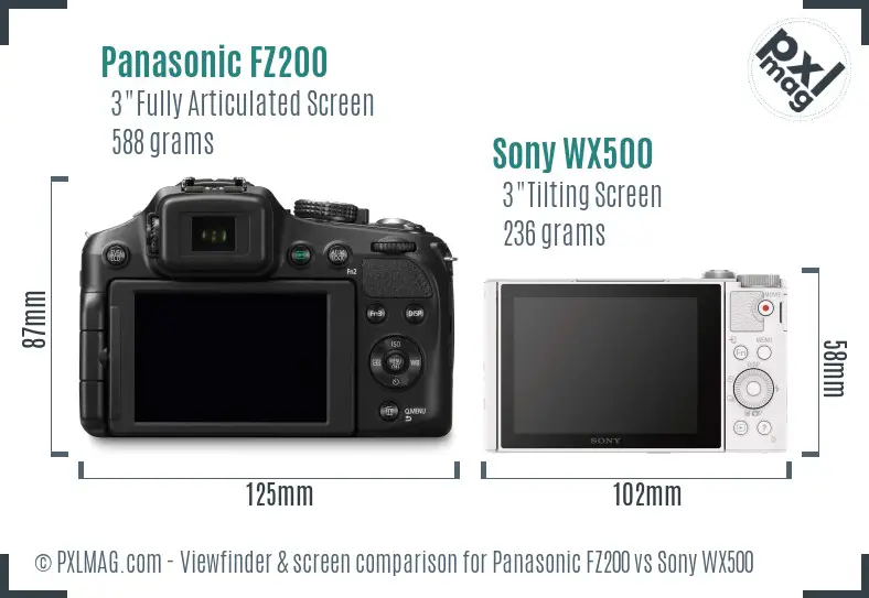 Panasonic FZ200 vs Sony WX500 Screen and Viewfinder comparison