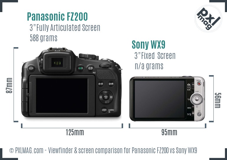 Panasonic FZ200 vs Sony WX9 Screen and Viewfinder comparison