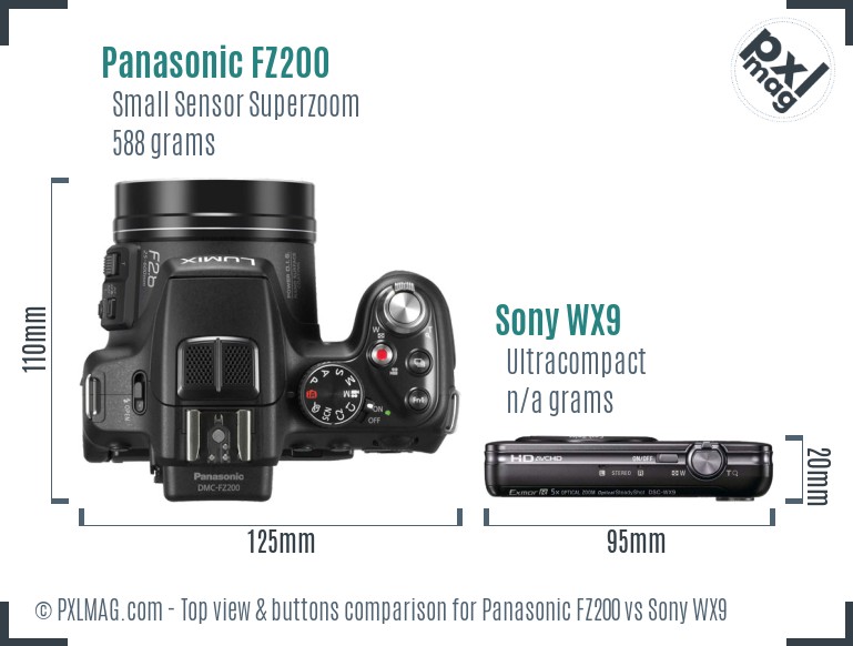 Panasonic FZ200 vs Sony WX9 top view buttons comparison