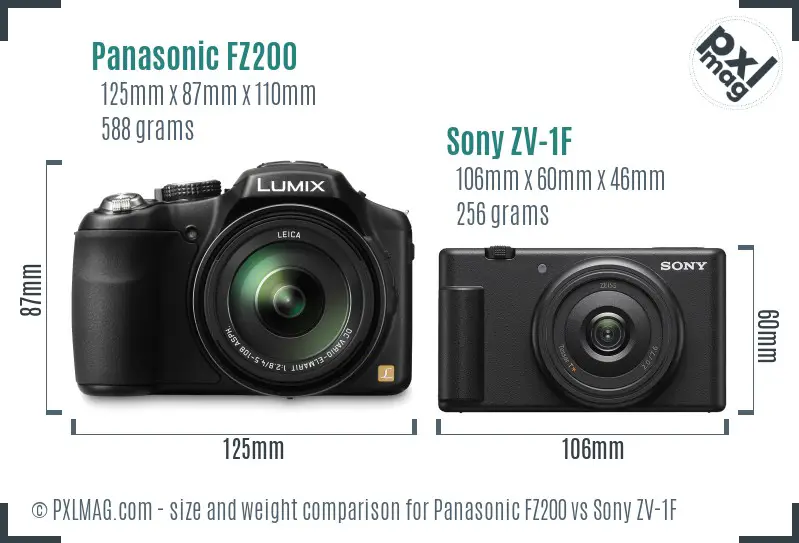 Panasonic FZ200 vs Sony ZV-1F size comparison Panasonic FZ200 vs Sony ZV-1F size comparison