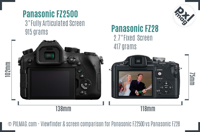 Panasonic FZ2500 vs Panasonic FZ28 Screen and Viewfinder comparison