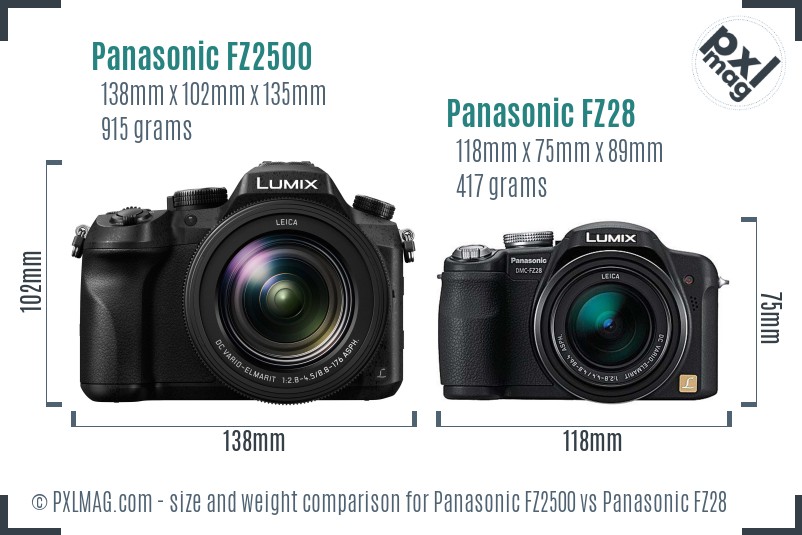 Panasonic FZ2500 vs Panasonic FZ28 size comparison