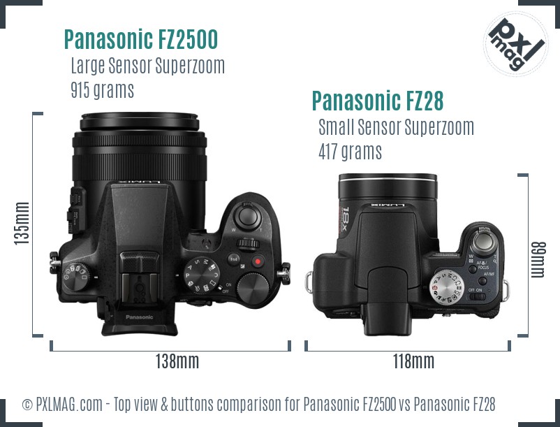 Panasonic FZ2500 vs Panasonic FZ28 top view buttons comparison