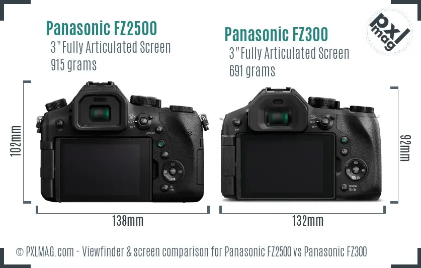 Panasonic FZ2500 vs Panasonic FZ300 Screen and Viewfinder comparison